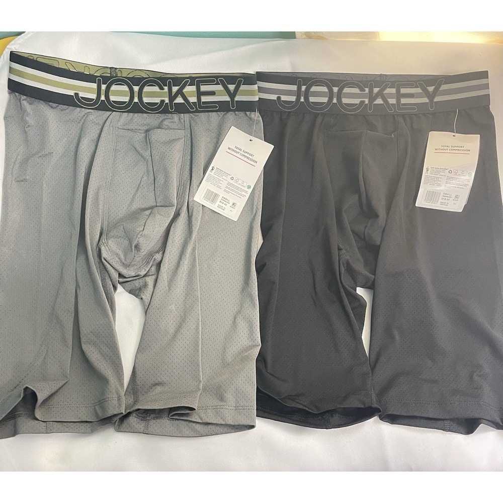 Jockey Men's Active Microfiber 11"Midway Boxer Briefs 2 Black,gray‎ Size S BinB